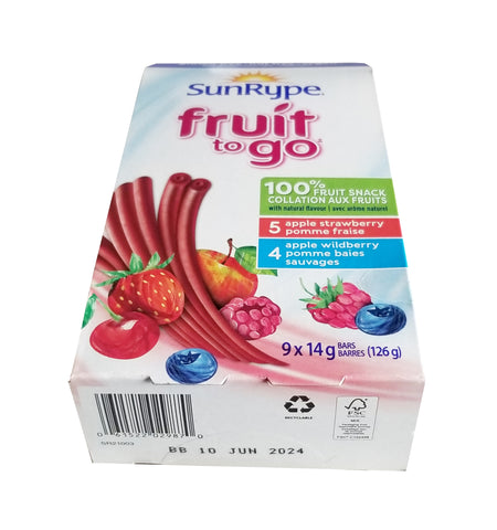 SunRype Fruit to Go Fruit Bars, Apple Strawberry & Apple Wildberry Flavors, 9x14g/0.5 oz. Bars {Imported from Canada}