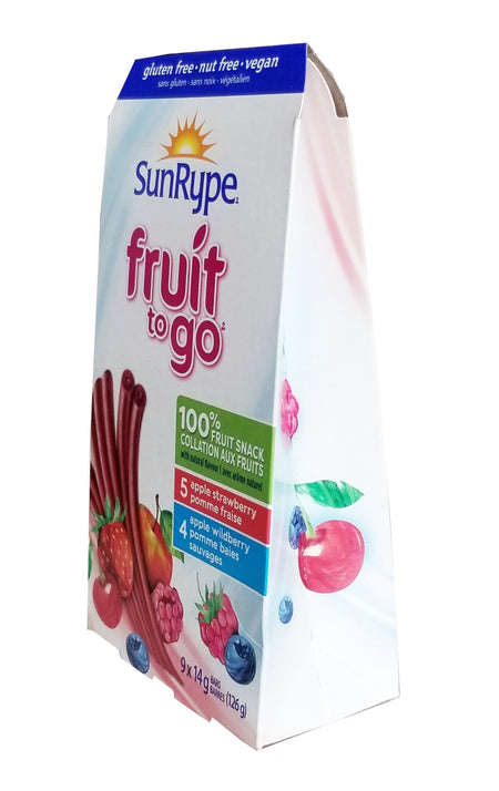 SunRype Fruit to Go Fruit Bars, Apple Strawberry & Apple Wildberry Flavors, 9x14g/0.5 oz. Bars {Imported from Canada}