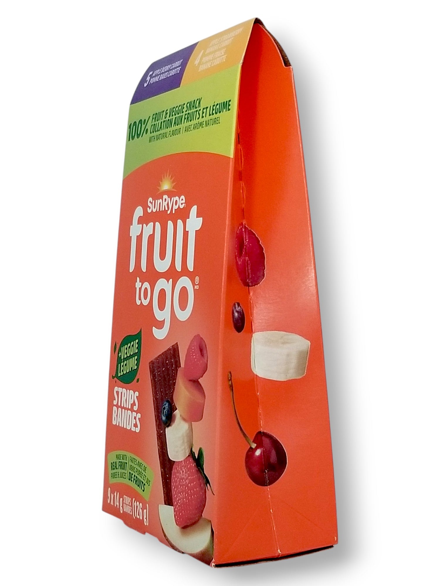 SunRype Fruit to Go +Veggie Fruit Bars, Apple Berry Carrot & Apple Strawberry Banana Carrot Flavors, 9x14g/0.5 oz. Bars - Left Side