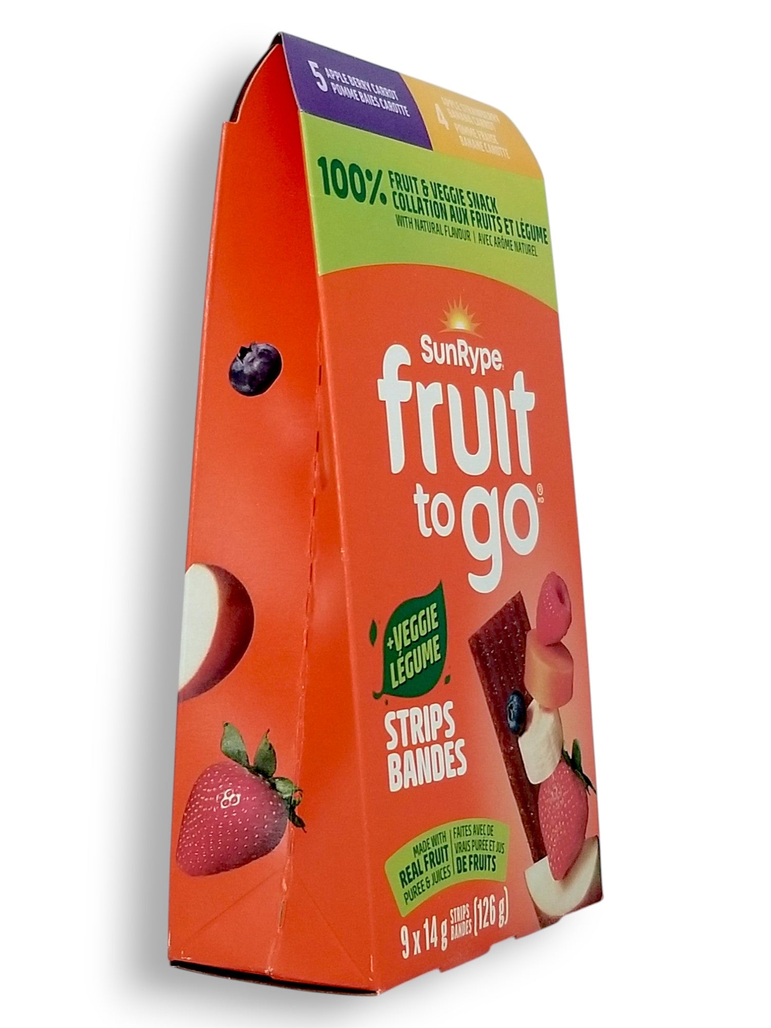 SunRype Fruit to Go +Veggie Fruit Bars, Apple Berry Carrot & Apple Strawberry Banana Carrot Flavors, 9x14g/0.5 oz. Bars - Right Side
