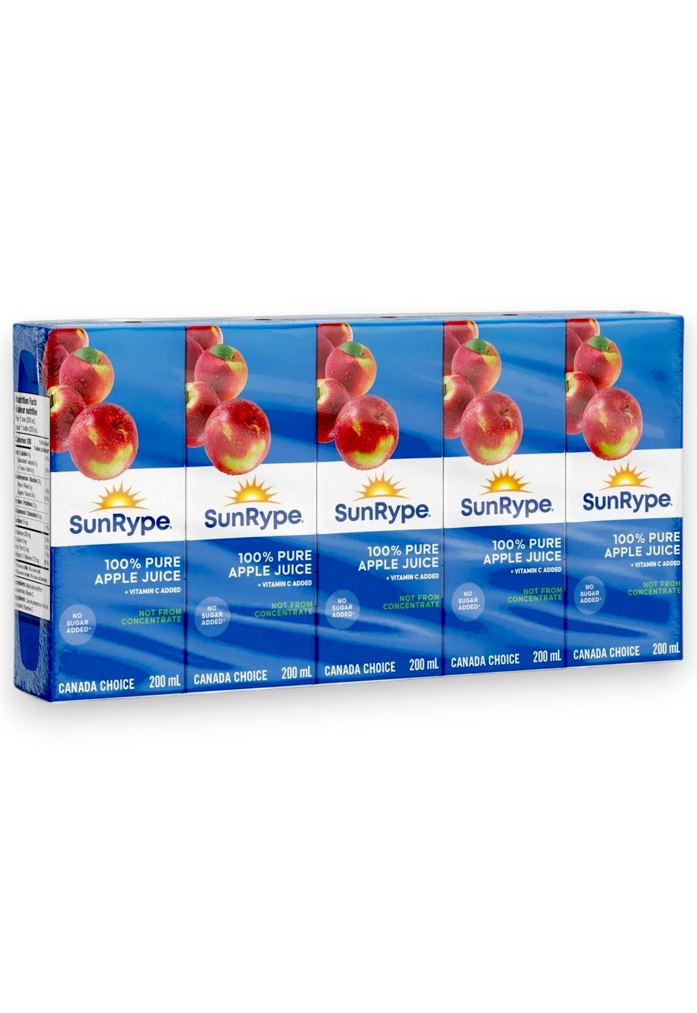 SunRype 100% Pure Apple Juice Boxes Perfect for On-The-Go, 5x200ml, 1L/33.8 fl. oz. - Front Of Pack