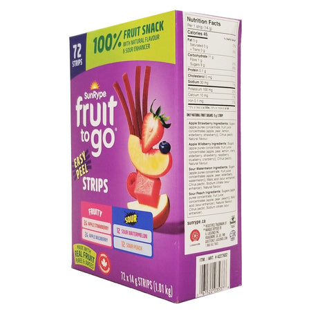 SunRype Fruit-To-Go 100% Real Fruit Snack Strips 72x14g box angle view Canadian snack