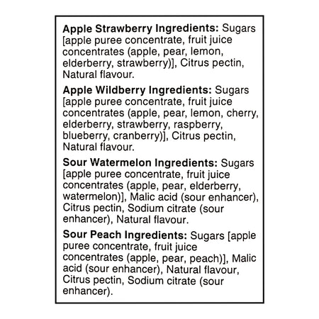 SunRype Fruit-To-Go 100% Fruit Snack Strips ingredients list 72ct x 14g Canadian snack