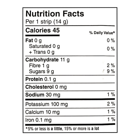 SunRype Fruit-To-Go Fruit Strip nutrition facts 14g per strip 72-pack
