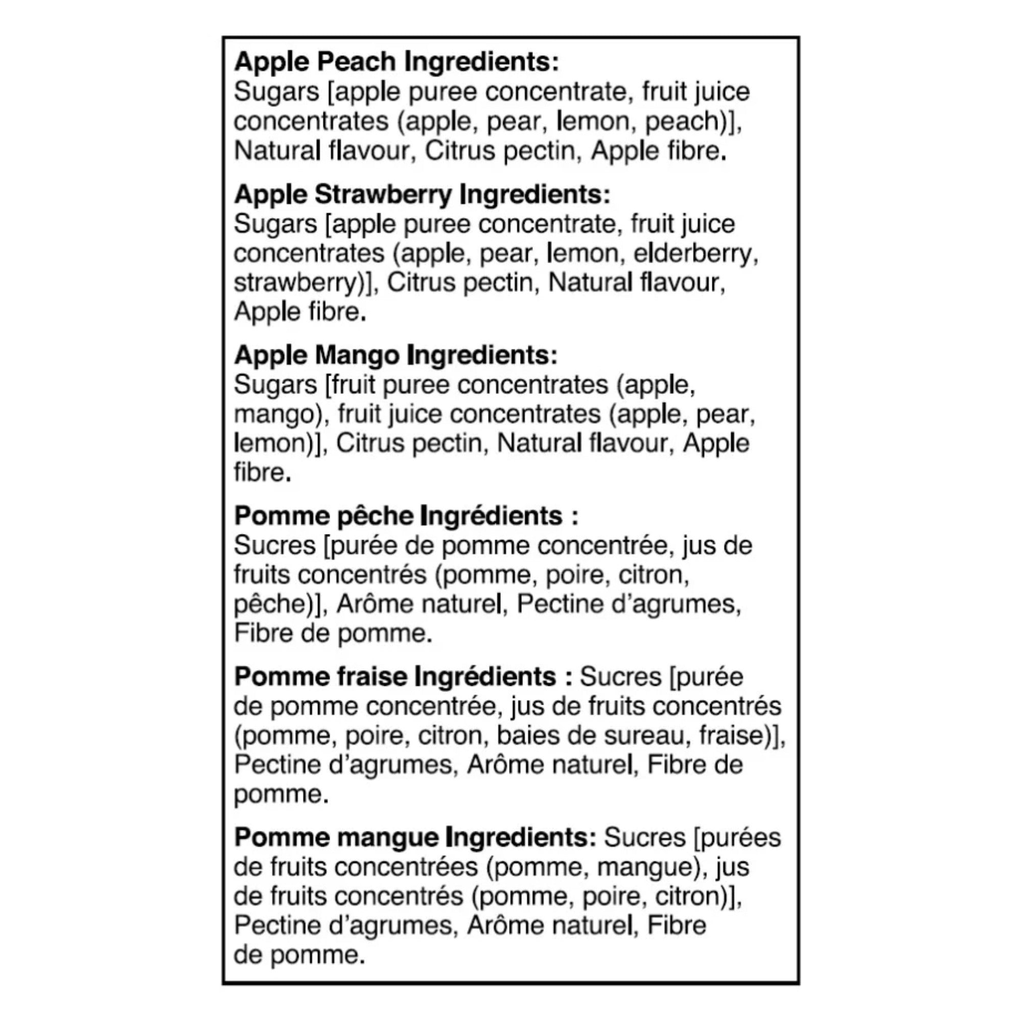 SunRype FruitSource 100% Fruit Bar ingredients list gluten-free nut-free Canadian snack