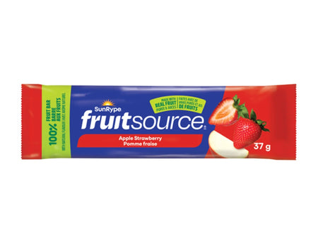 SunRype FruitSource Apple Strawberry fruit bar packaging on a white background