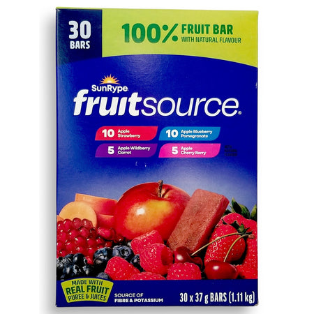 	SunRype FruitSource 100% Fruit Bars 4 Flavors Variety Pack 30x37g front view