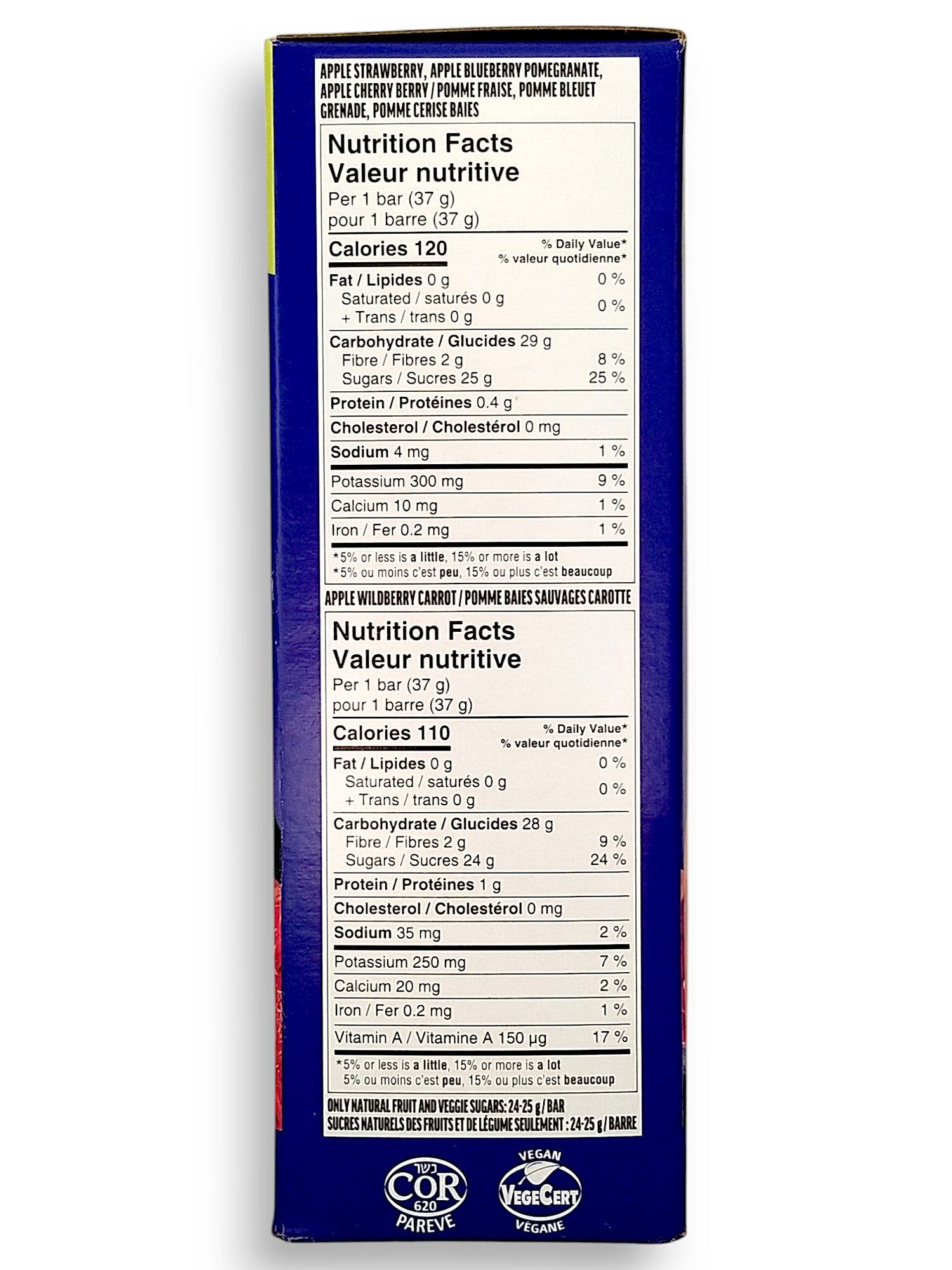 Sunrype Fruitsource 100% Fruit Bar,  30ct X 37g Bars, 4 Flavors -  Right Side Of Box