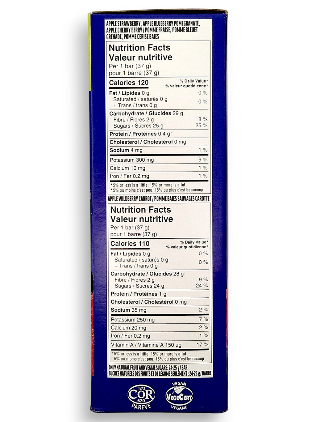 Sunrype Fruitsource 100% Fruit Bar,  30ct X 37g Bars, 4 Flavors -  Right Side Of Box