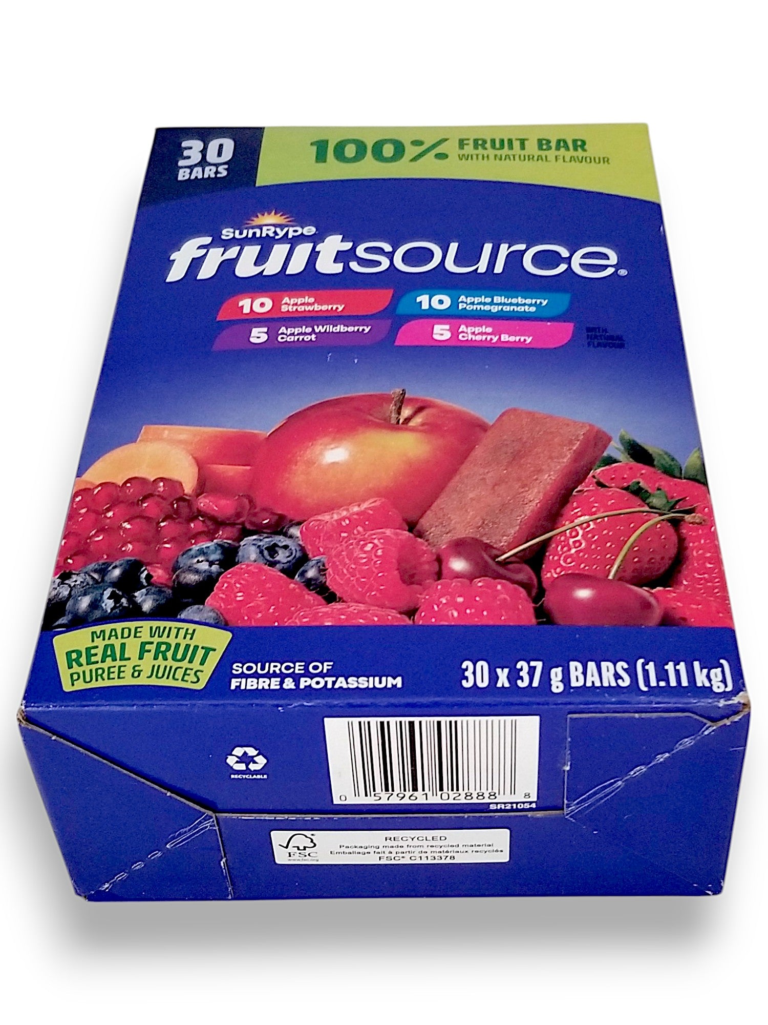 Sunrype Fruitsource 100% Fruit Bar,  30ct X 37g Bars, 4 Flavors -  Bottom Of Box