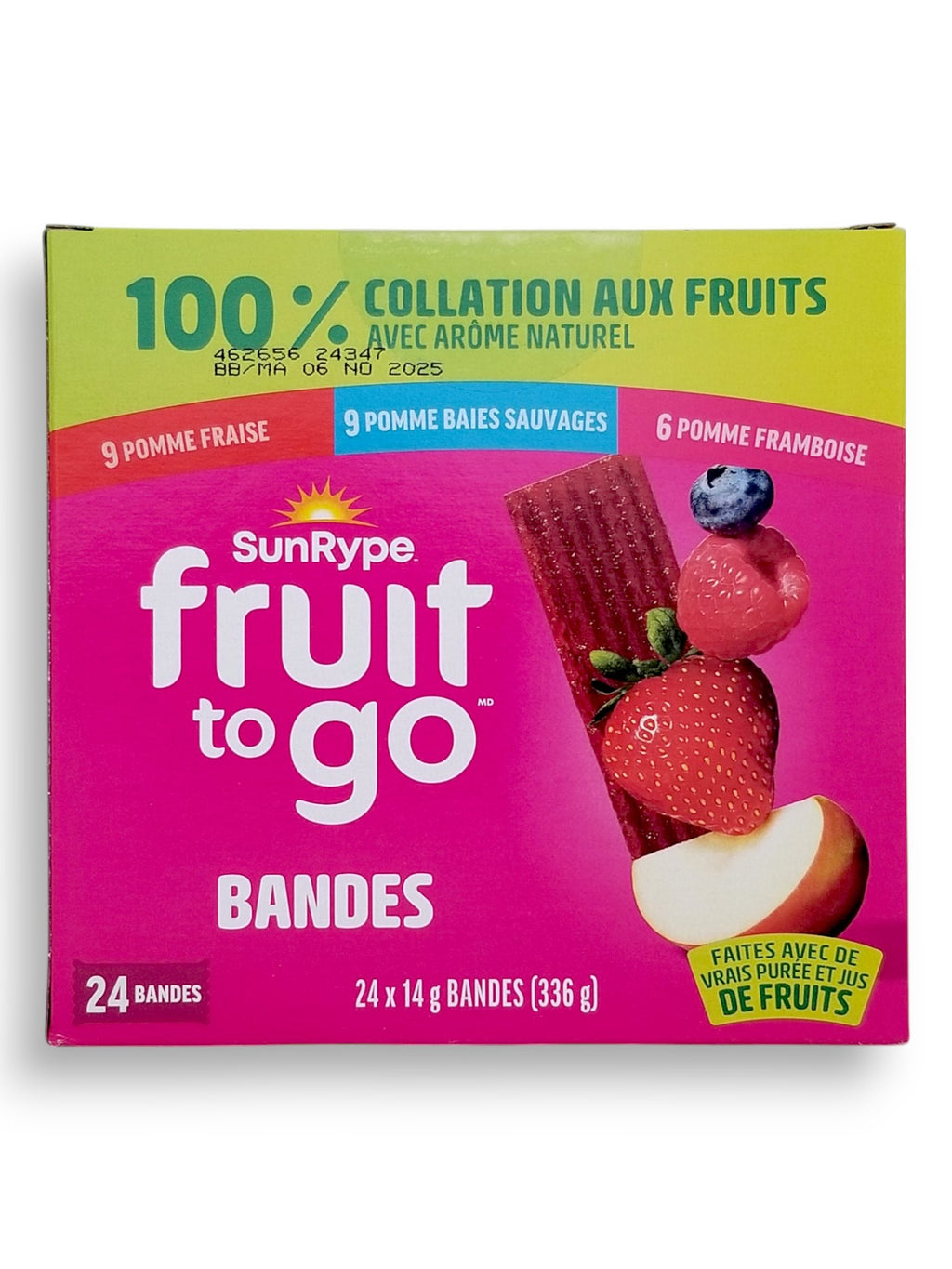 SunRype Fruit to Go Fruit Bars, 3 Flavors, 24x14g/0.5 oz. Bars, 336g/12 oz. - Back