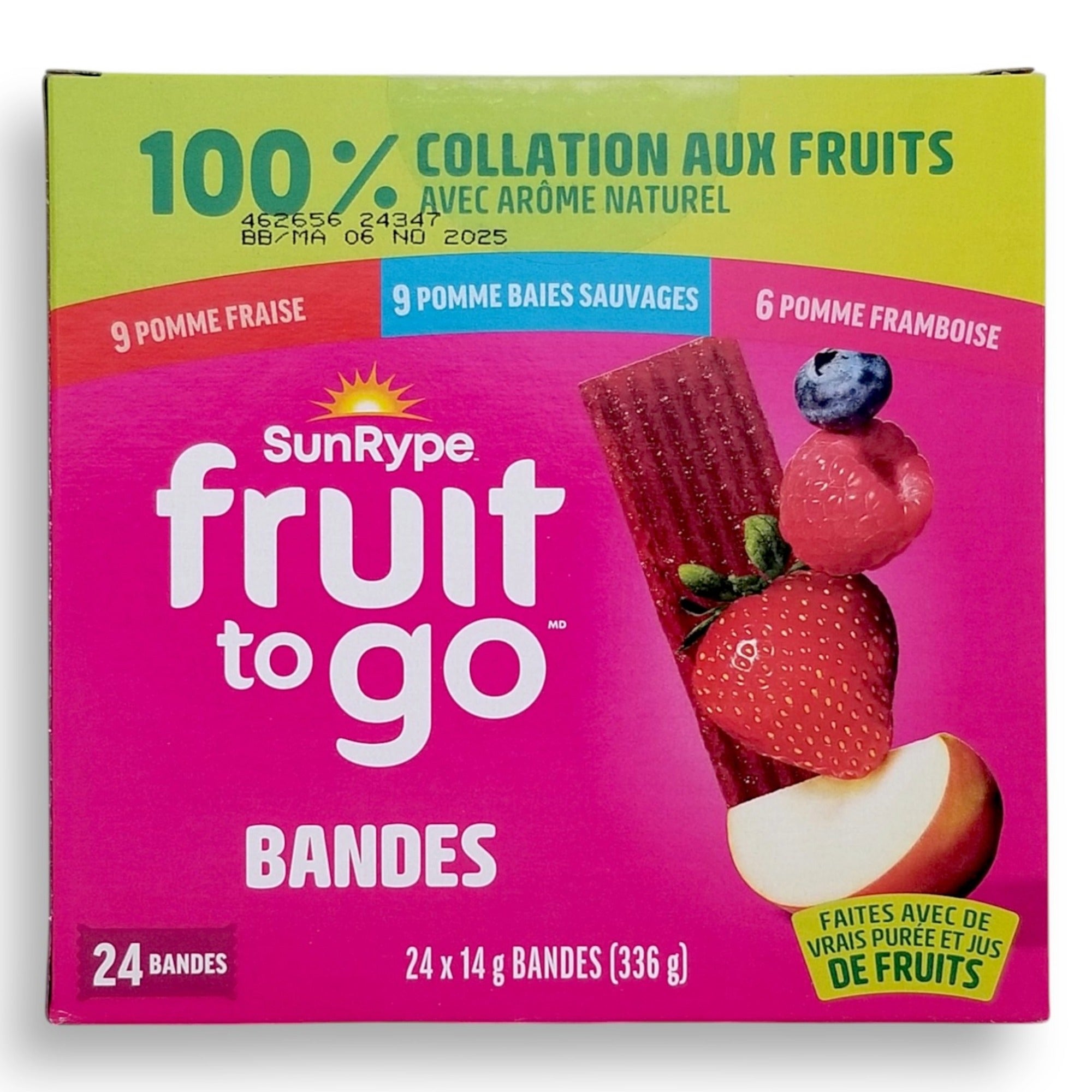 SunRype Fruit to Go Strips 3 Flavors Apple Strawberry Wildberry 24x14g