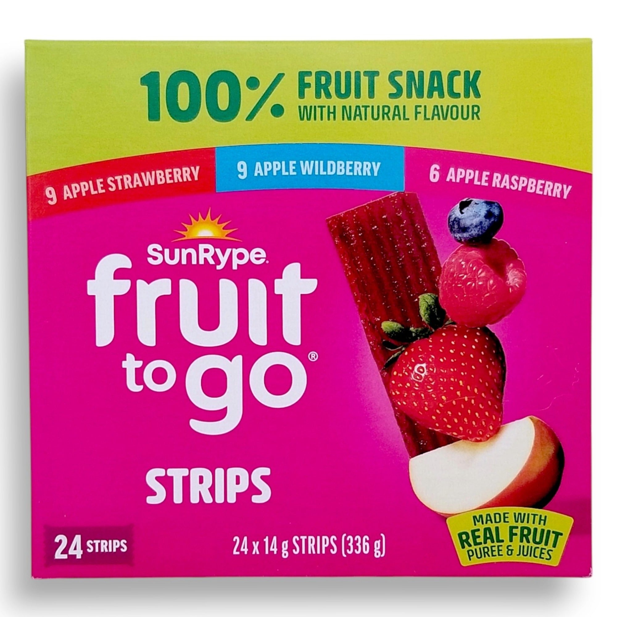 SunRype Fruit to Go Strips 3 Flavors Apple Strawberry Wildberry 24x14g