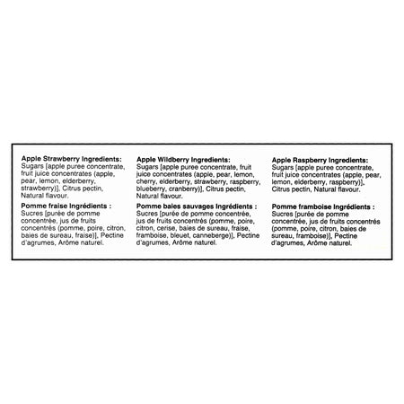 SunRype Fruit to Go Strips 24x14g ingredients label — 100% real fruit ingredients