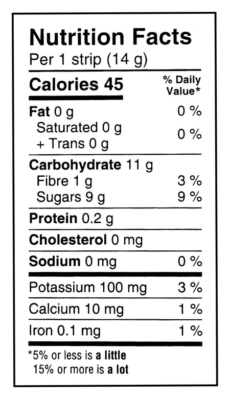 SunRype Fruit to Go Fruit Bars, 3 Flavors, 24x14g/0.5 oz. Bars, 336g/12 oz. Nutrition Facts Label