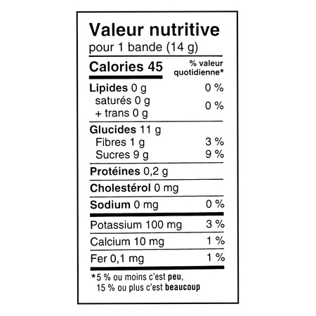 SunRype Fruit to Go Strips 24x14g French nutrition facts label