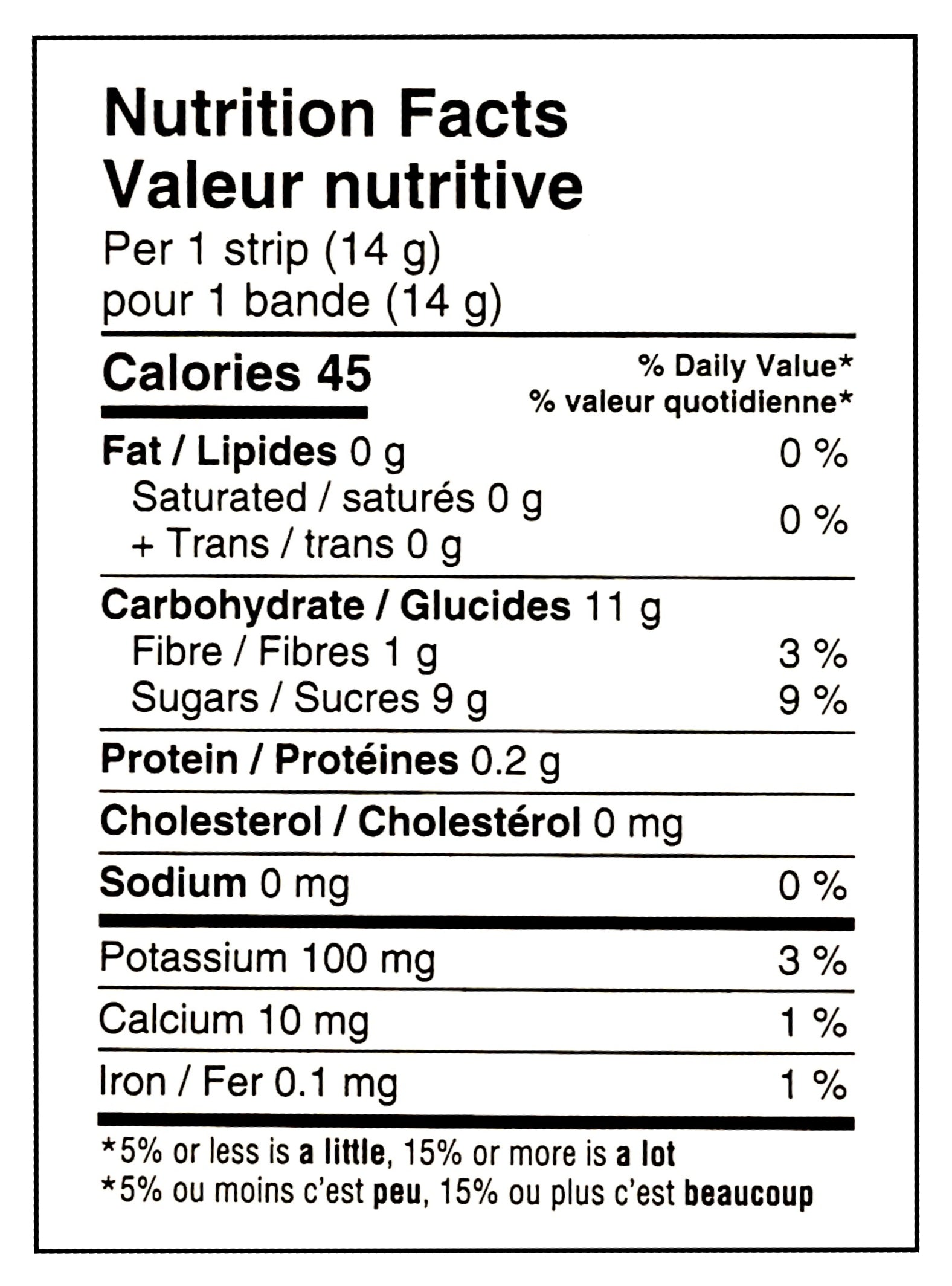 SunRype Fruit to Go Snack - Variety Pack of 72 - Nutrition Facts Label