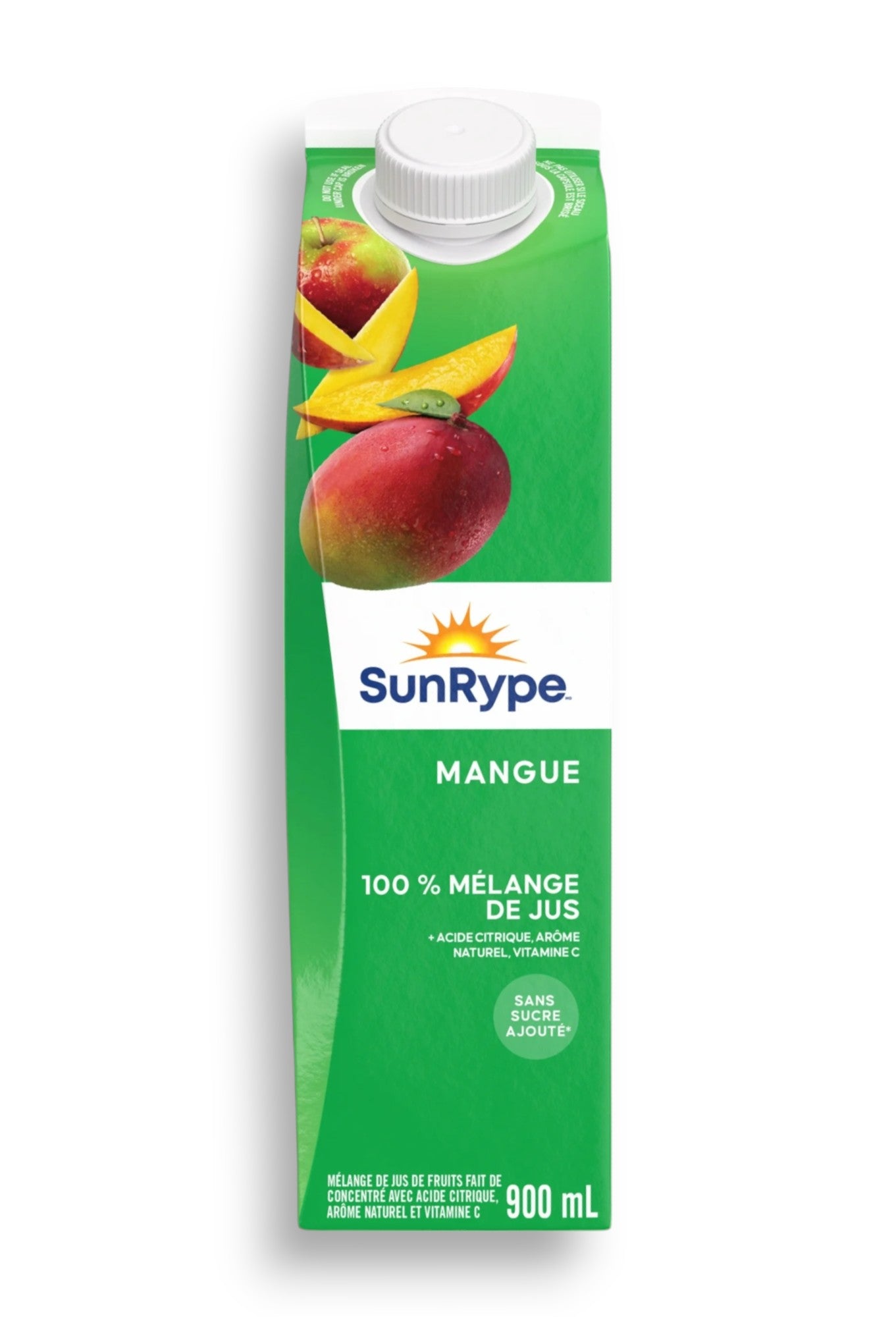 SunRype Fruit Juice, Mango, 900ml/30.4 fl. oz. Carton, back of carton