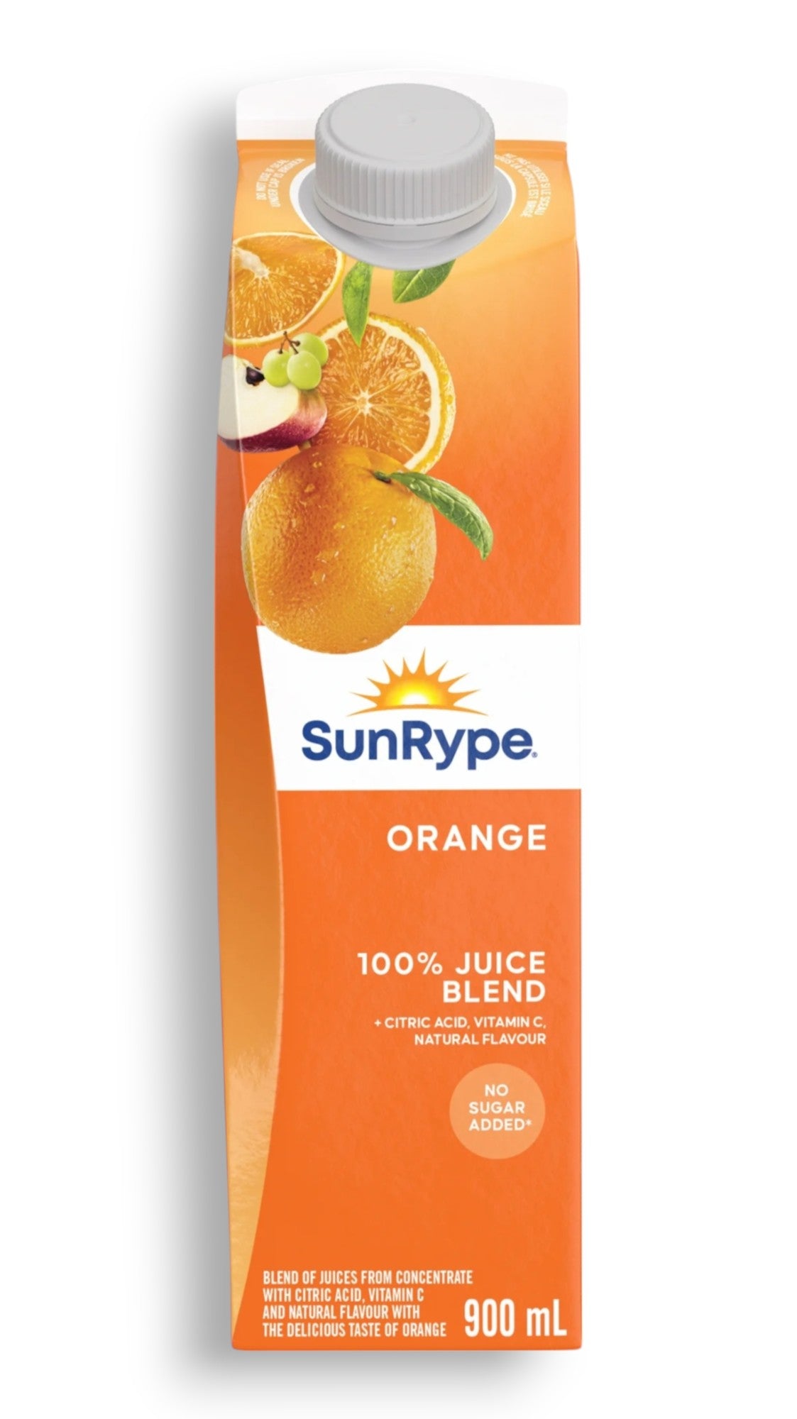 SunRype Fruit Juice, Orange, 900ml/30.4 fl. oz. Carton, front of carton