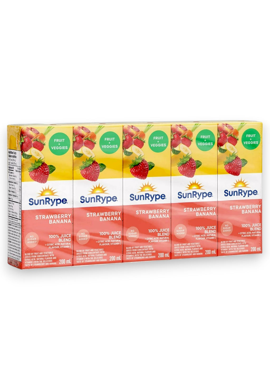 SunRype Strawberry Banana Juice Boxes Perfect for On-The-Go, 5x200ml, 1L/33.8 fl. oz. - Front Of Pack