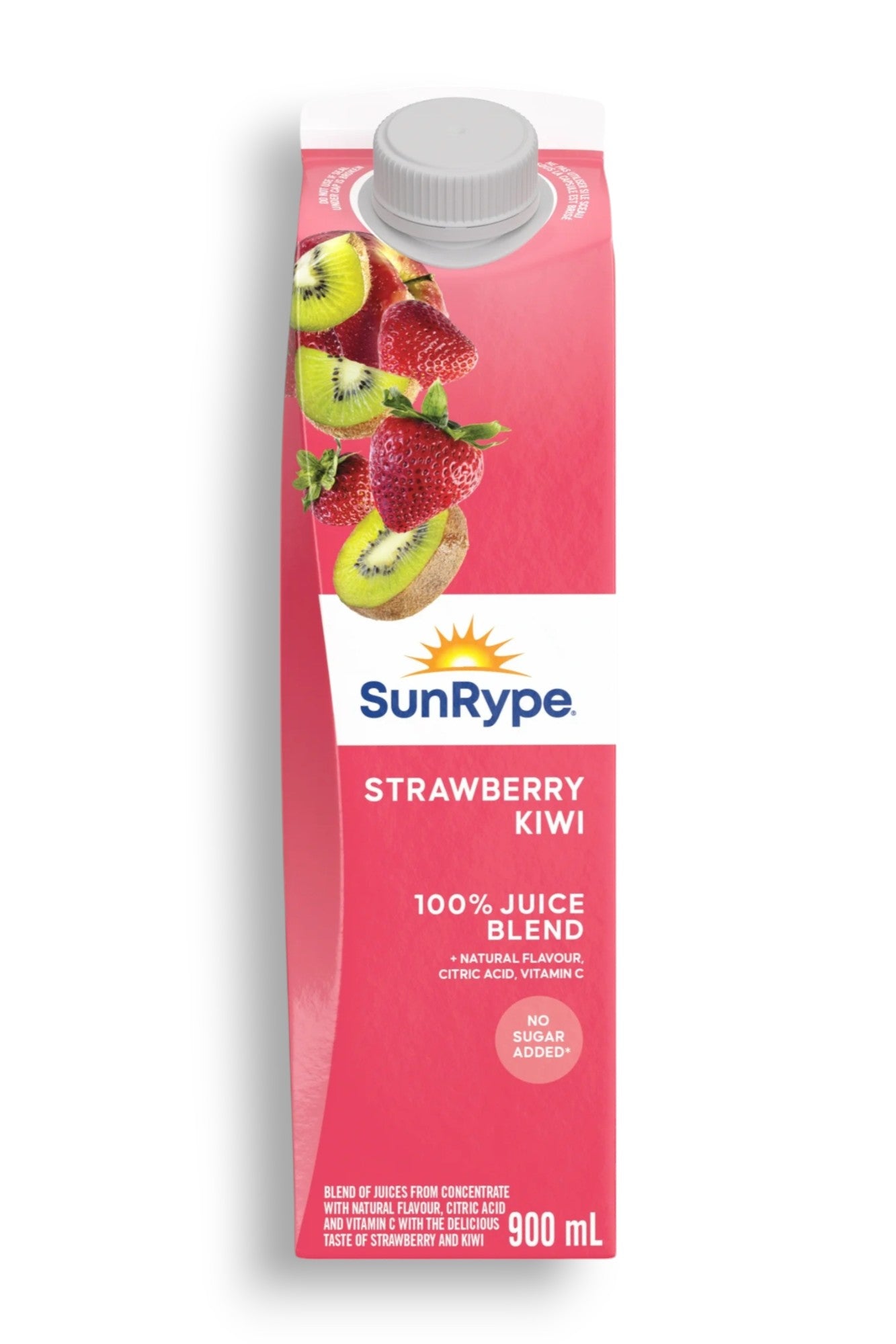 SunRype Fruit Juice, Strawberry Kiwi, 900ml/30.4 fl. oz. Carton, front of carton