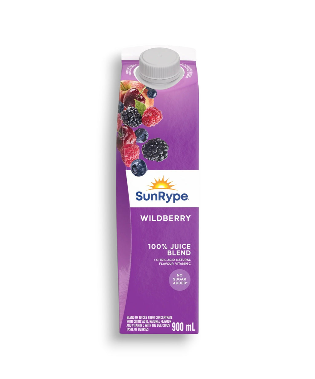 SunRype Fruit Juice, Wildberry, 900ml/30.4 fl. oz. Carton, front of carton