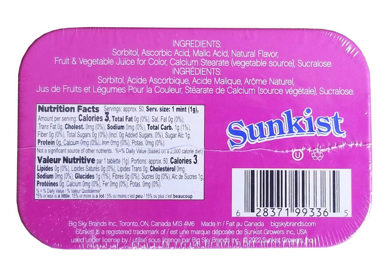 Sunkist Grapeade Sugar Free Sour Candies, 50g/1.76 oz. Travel Box, {Imported from Canada}