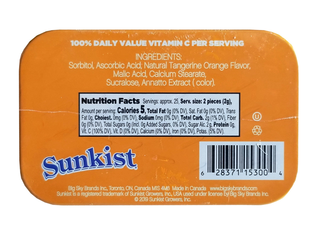 Sunkist Tangerine Orange Sugar Free Sour Candies, 50g/1.76 oz. Travel Box, {Imported from Canada}