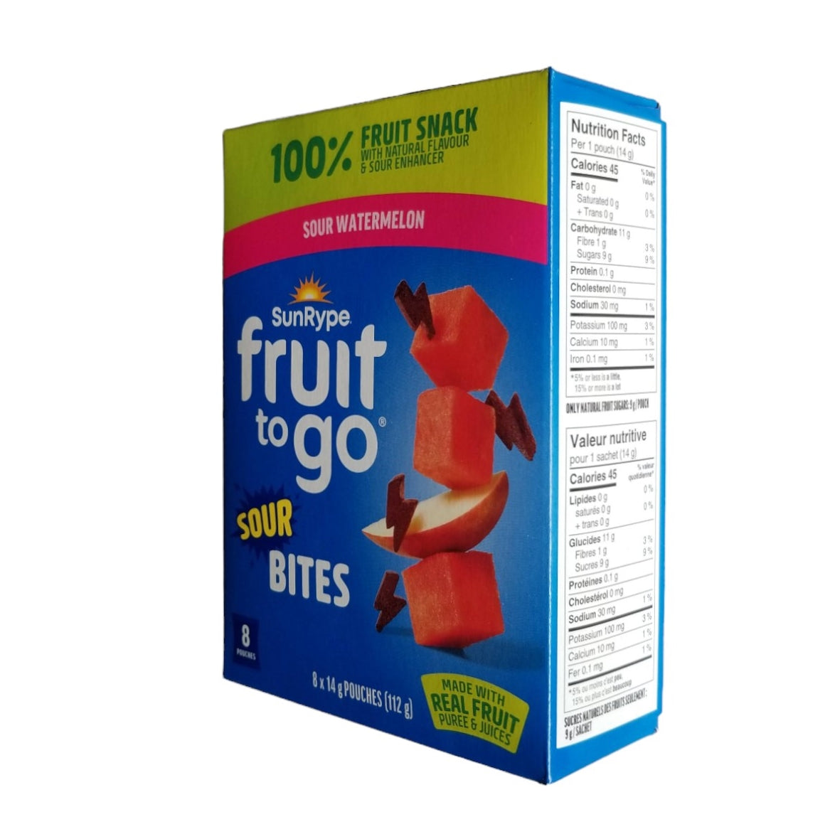 SunRype Fruit to Go Sour Bites, Sour Watermelon, 8 pouches x 14g, 112g/4 oz. Box