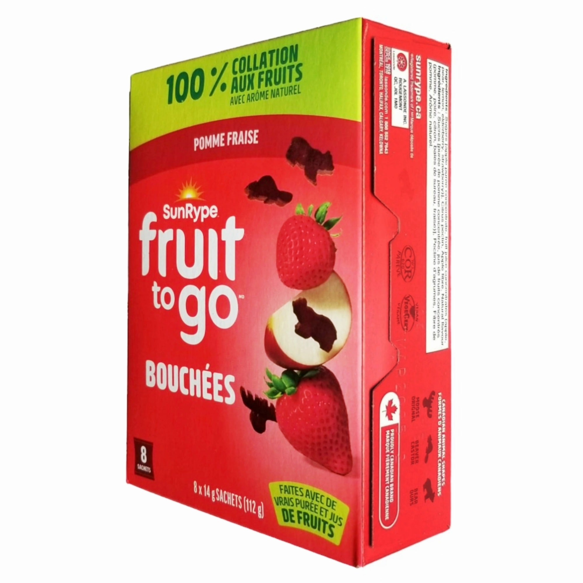 SunRype Fruit to Go Bites Canadian Animal Shapes Apple Strawberry 8x14g