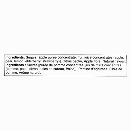 SunRype Fruit to Go Bites Apple Strawberry 8x14g ingredients label — 100% real fruit