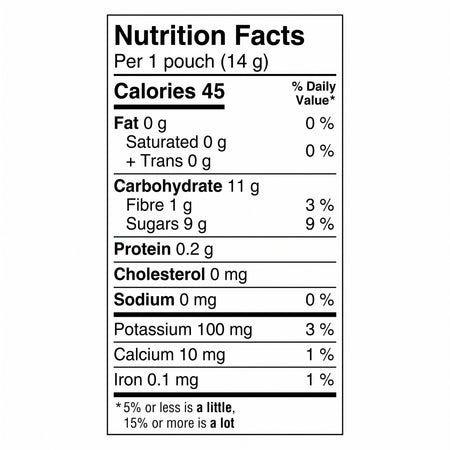 SunRype Fruit to Go Bites Apple Strawberry 8x14g nutrition facts label