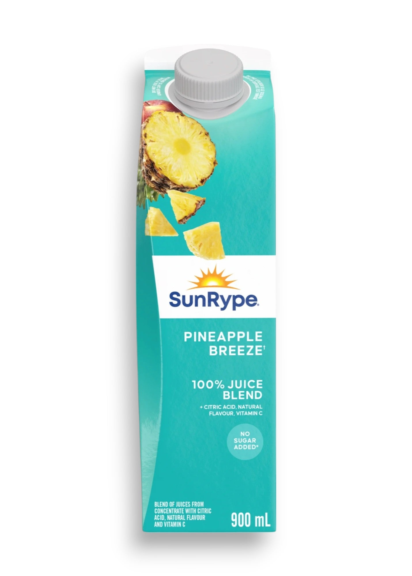 SunRype Fruit Juice, Pineapple Breeze, 900ml/30.4 fl. oz. Carton, front of carton