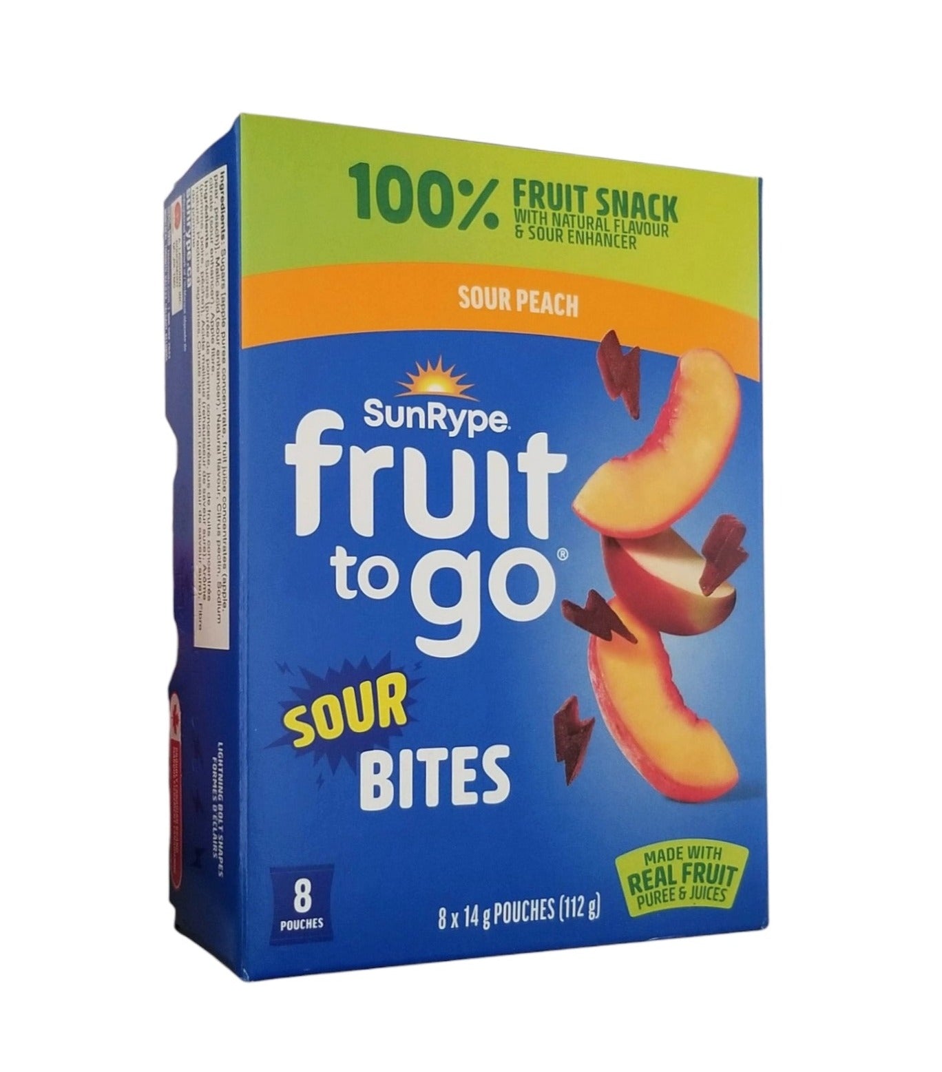 SunRype Fruit to Go Sour Bites, Sour Peach, 8 pouches x 14g, 112g/4 oz. Box