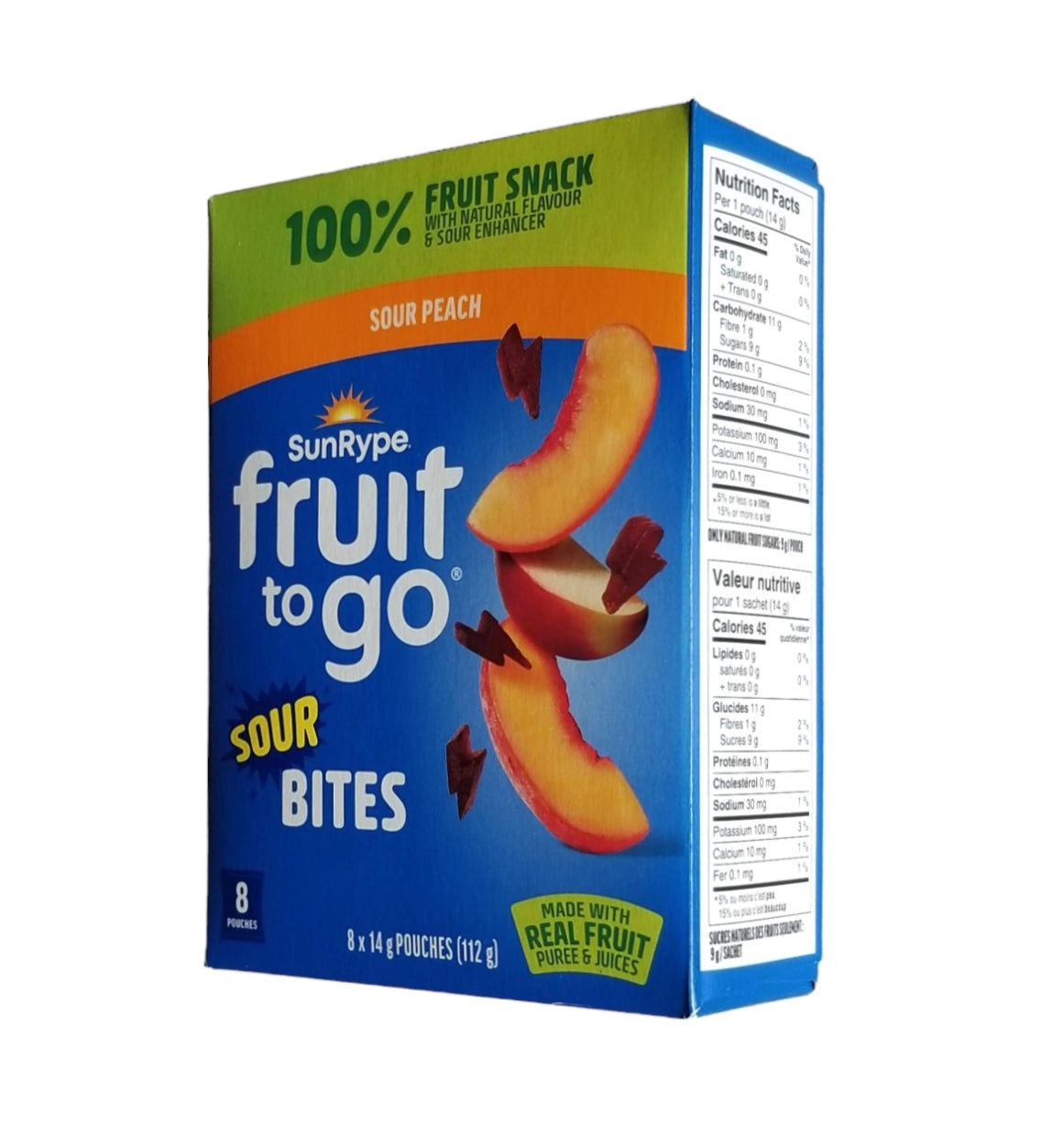 SunRype Fruit to Go Sour Bites, Sour Peach, 8 pouches x 14g, 112g/4 oz. Box