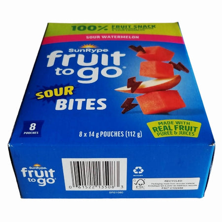 SunRype Fruit to Go Sour Watermelon Bites 8x14g bottom of box