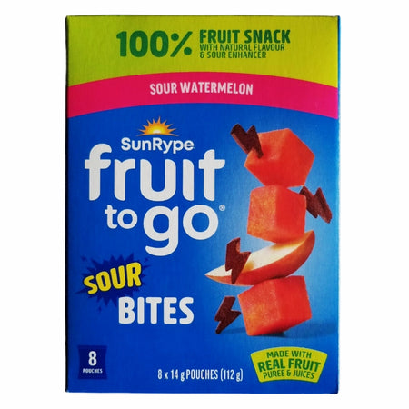 SunRype Fruit to Go Sour Watermelon Bites 8x14g front view — Canadian fruit snack bites