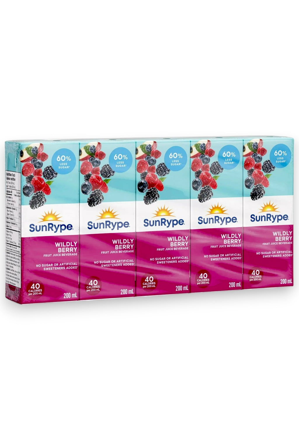 SunRype Wildly Berry Juice Boxes Perfect For On-The-Go, 60% Less Sugar, 5x200ml/33.8 fl. oz. - Front Of Pack