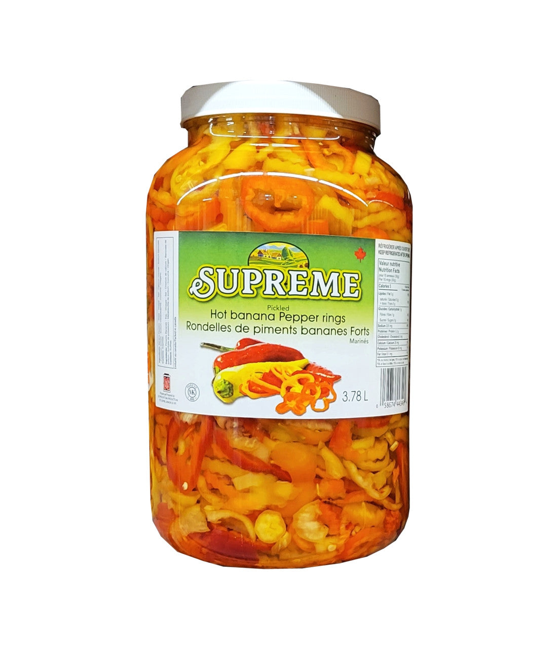 Supreme Pickled Hot Banana Pepper Rings, 3.78L/1 Gallon Jar {Imported from Canada}