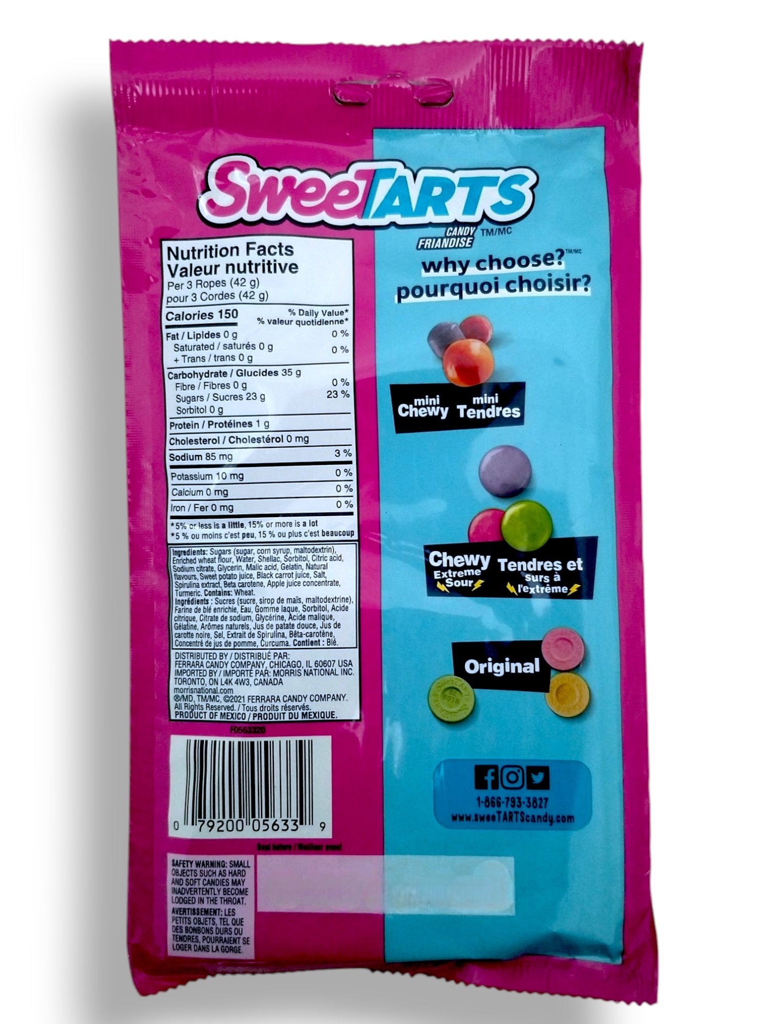 SweeTarts Twisted Rainbow Punch Ropes, 141g/5 oz. Bag - Back Of Package