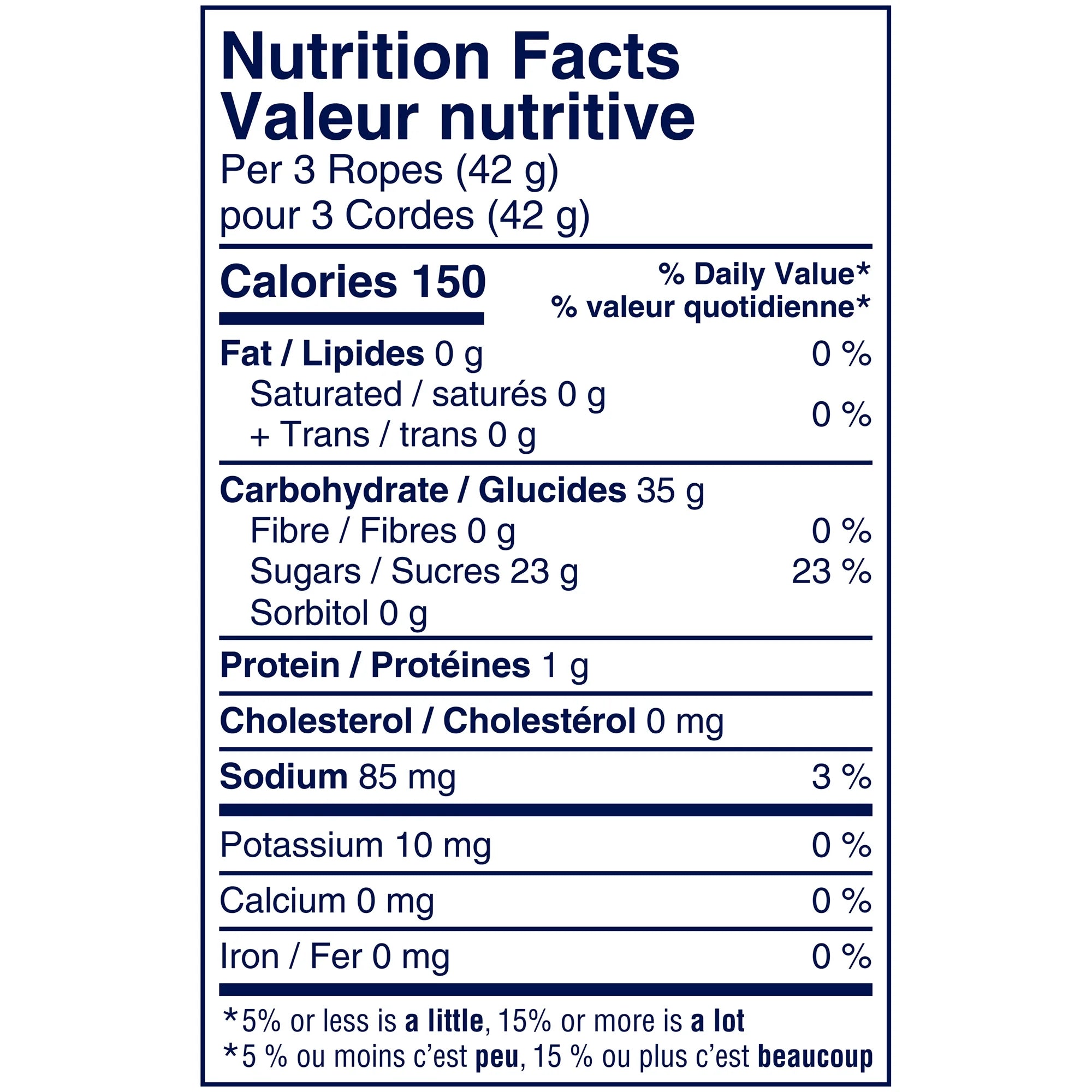 SweeTarts Twisted Rainbow Punch Ropes, 141g/5 oz. Bag - Nutrition Facts Label