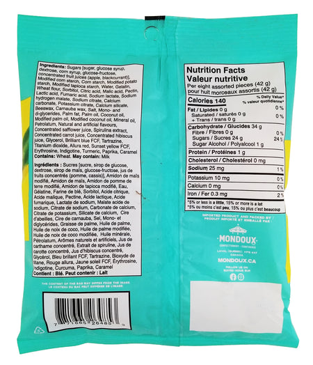 Mondoux Sweet Sixteen Original Gummy Candy 185 g — back of bag
