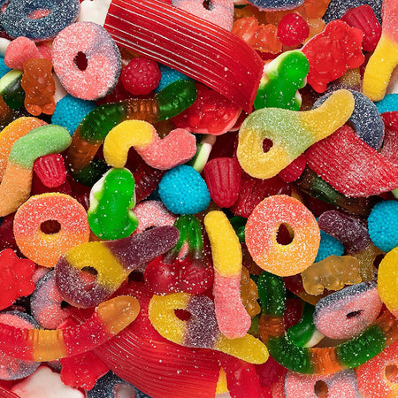 Mondoux Sweet Sixteen assorted gummy candy mix — close-up of classic Canadian gummies