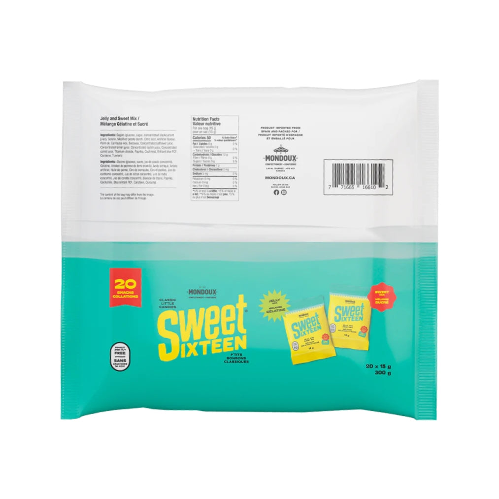 Mondoux Sweet Sixteen Jelly Mix & Sweet Mix Gummy Candy, Halloween Candy, 20 packets, 300g/10.5 oz. Bag