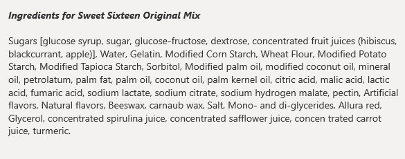 Mondoux Sweet Sixteen Original Gummy Candies, 185g/6.5 oz., {Imported from Canada}