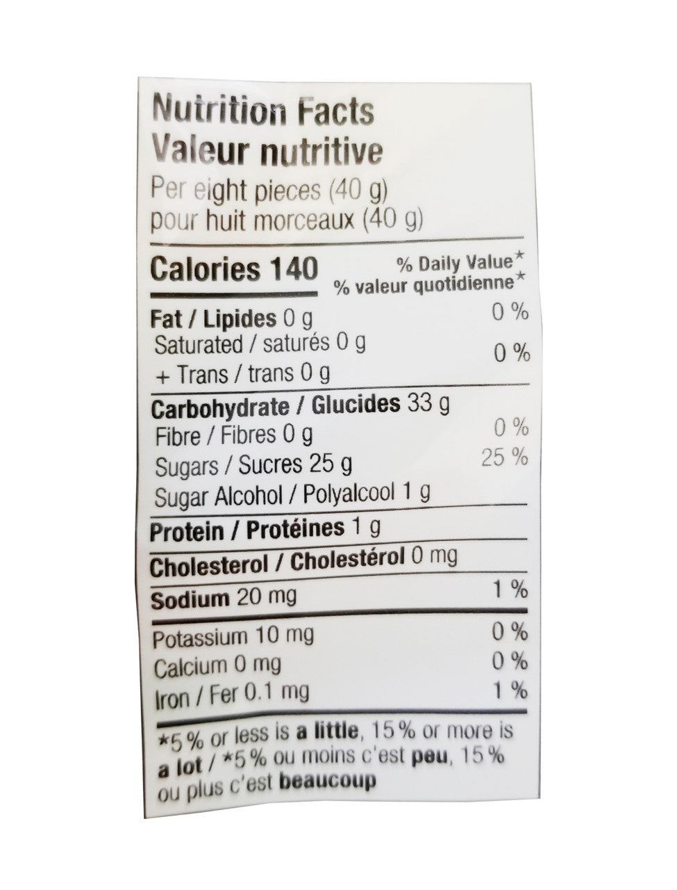 Mondoux Sweet Sixteen, Sweet And Sour Gummies, 400g, nutrition label.