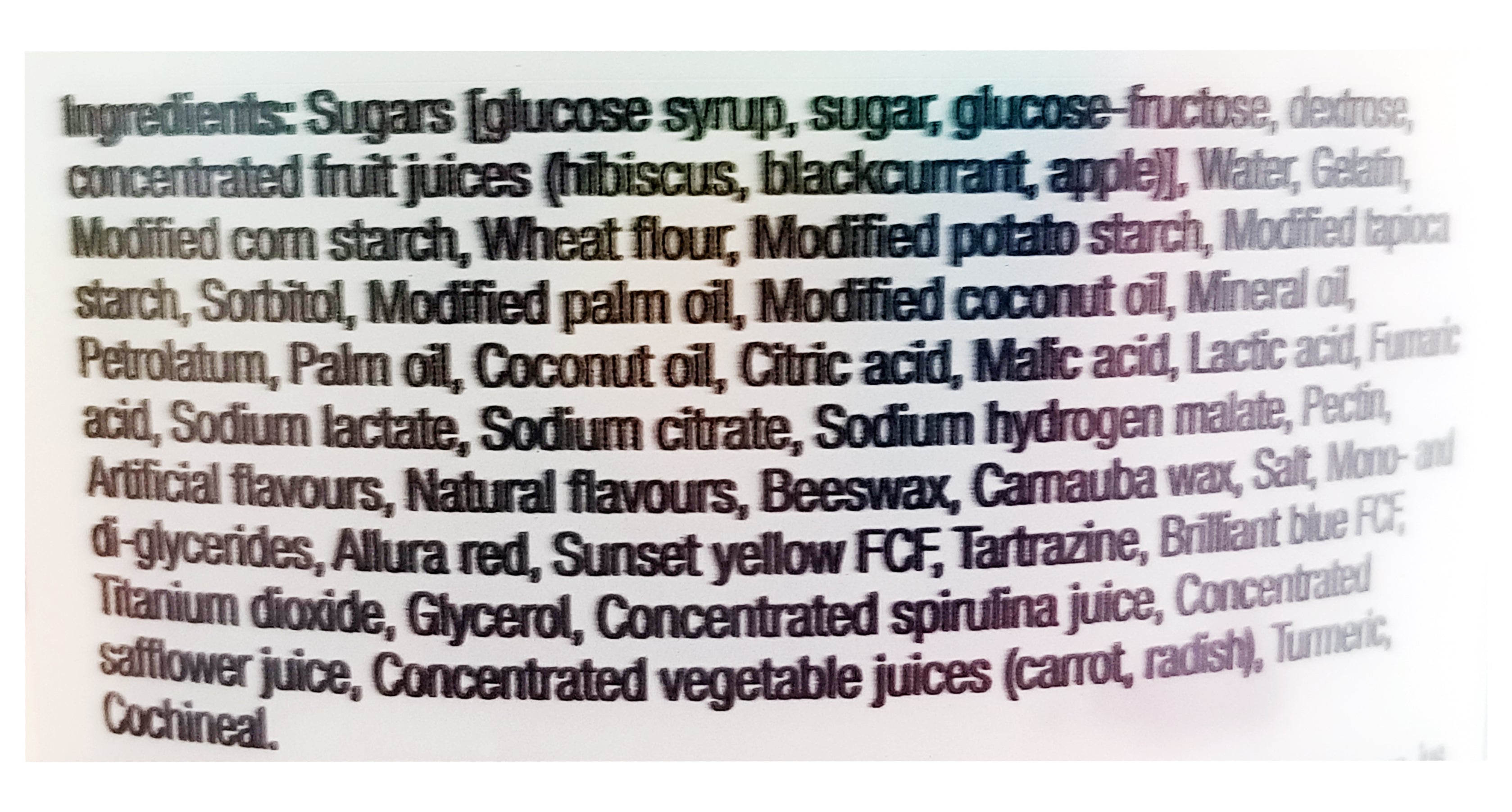 Mondoux Sweet Sixteen Gummy Candies, Original, 675g, ingredients label.