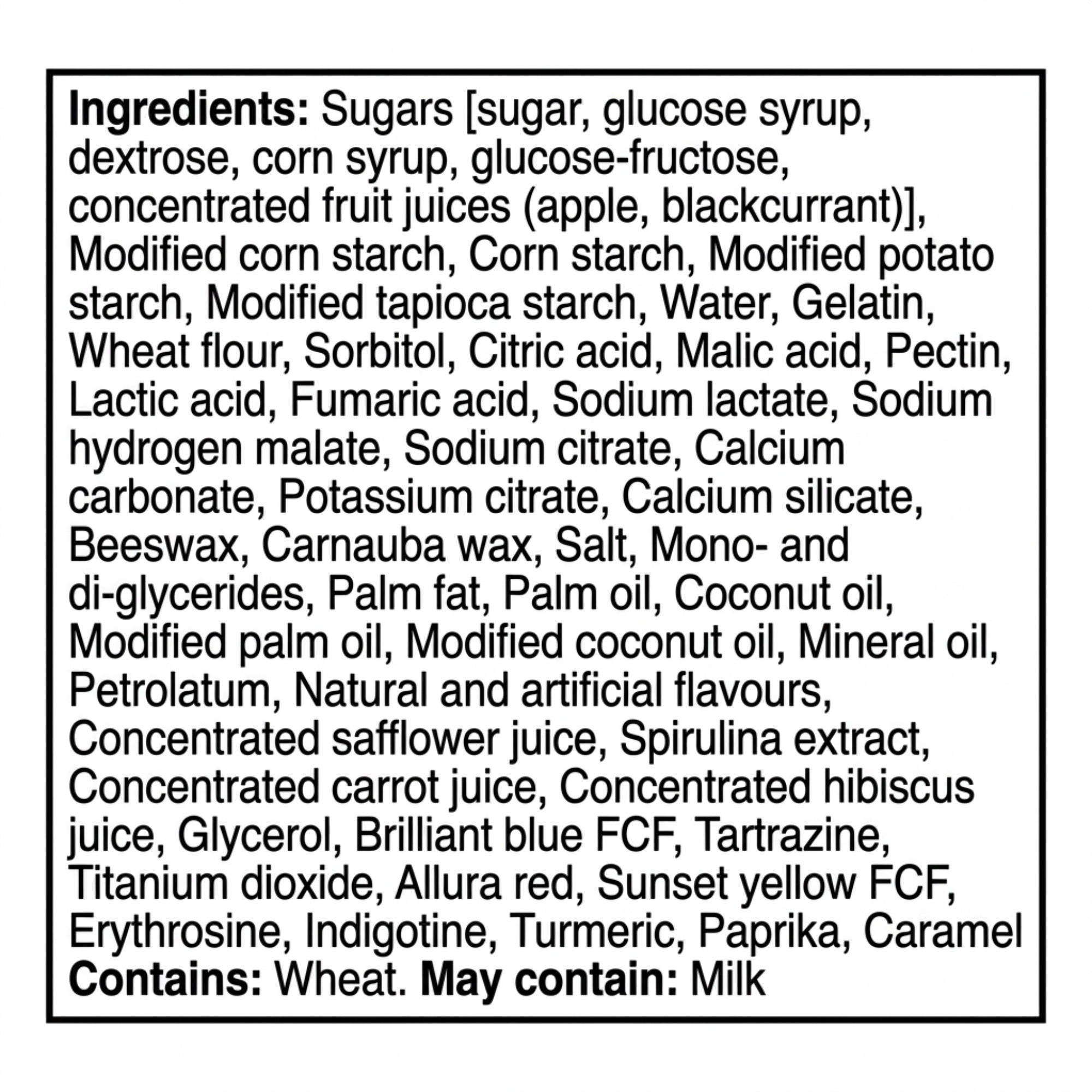 Sweet Sixteen Original Mix ingredients label stating contains wheat and may contain milk.