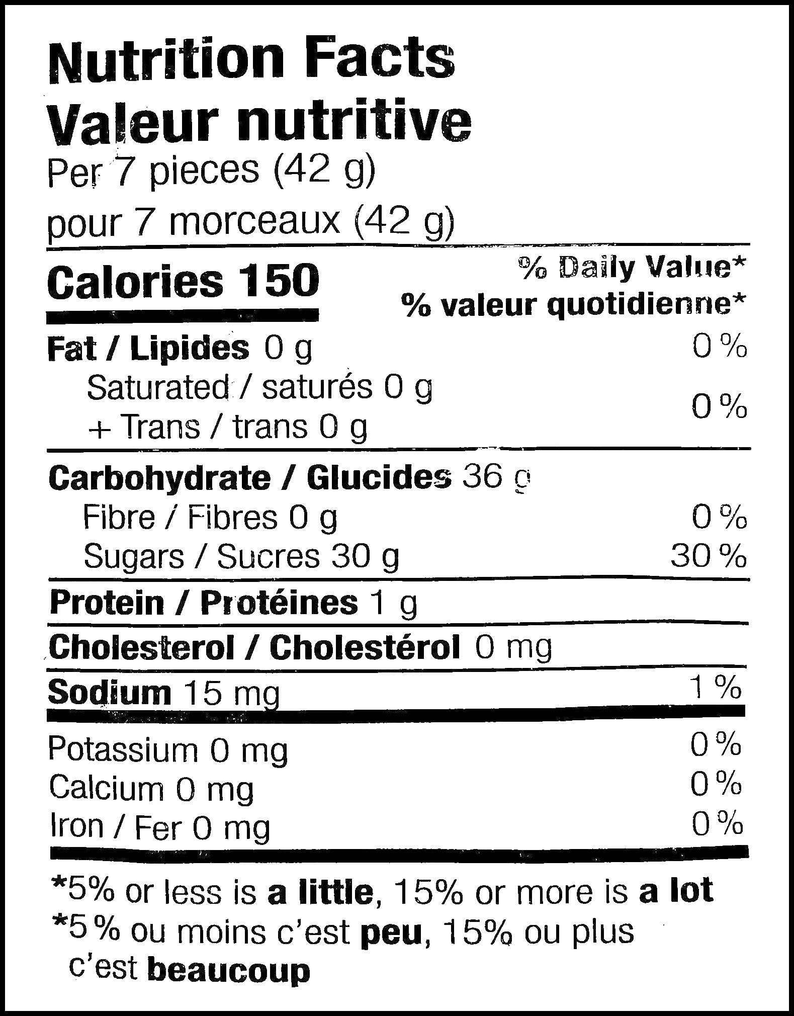 Mondoux Sweet Sixteen Strawberry Tarts Gummy Candy, 1kg/2.2lb., Bag, nutrition facts label