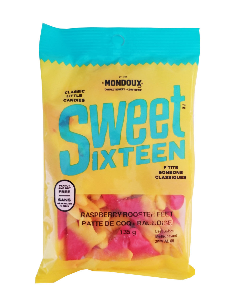 Mondoux Sweet Sixteen Raspberry Rooster Feet Gummy, 135g/4.5 oz., {Imported from Canada}